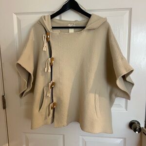 Beige Hooded Poncho with Toggle Closures